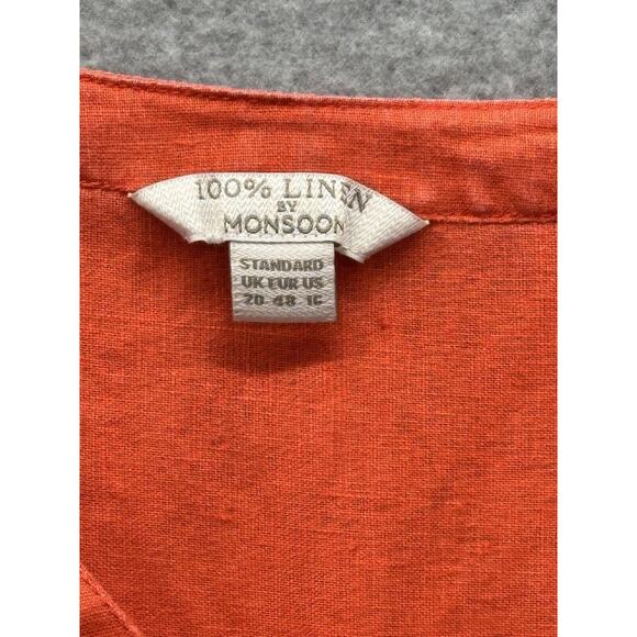 Monsoon Top Linen Lagenlook Womens 16 Orange Tunic Long Sleeve Pullover Shirt - Picture 2 of 4